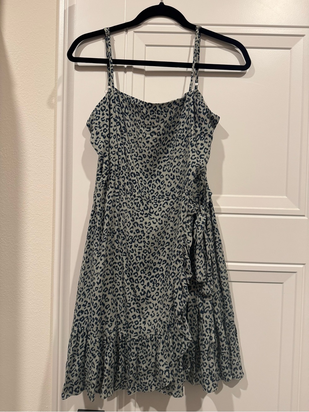 Spaghetti Strap Leopard Print Sundress in Sage Green